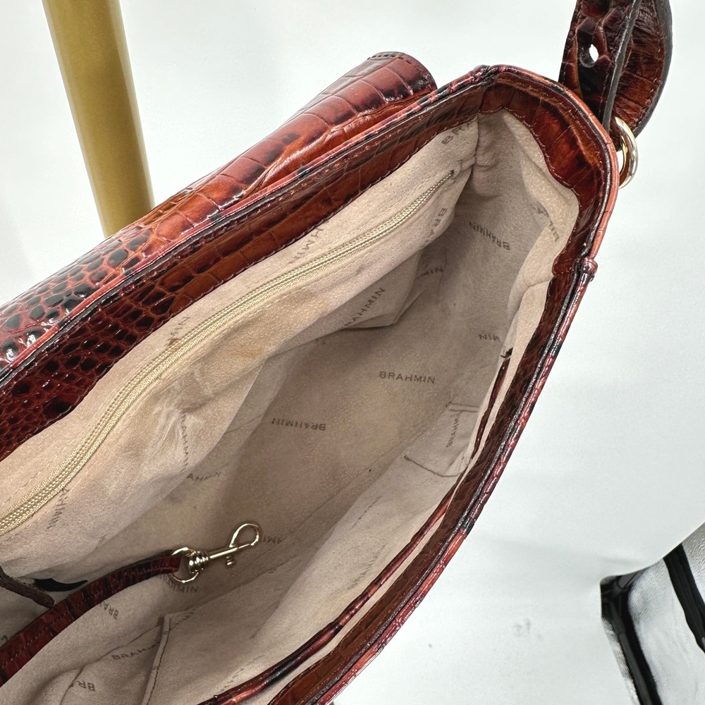 Brahim Croc Embossed Leather Handbag Structured Classic Quiet Luxury Old Money - Picture 5 of 10